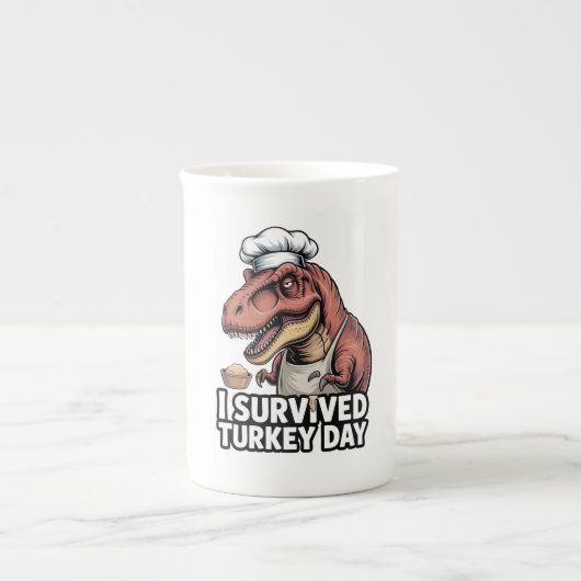 T-Rex I Survived Turkey Day Chef  Porselein Kop (Voorkant)