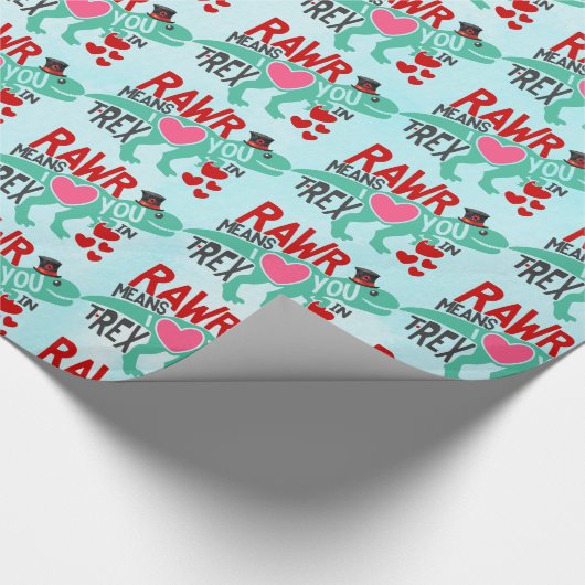 T-Rex in een Top Hat Cute Funny Valentijnsdag Cadeaupapier (Hoek)