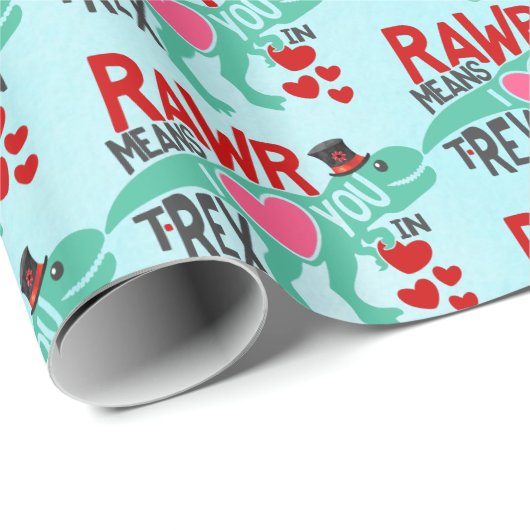 T-Rex in een Top Hat Cute Funny Valentijnsdag Cadeaupapier (Rol Hoek)
