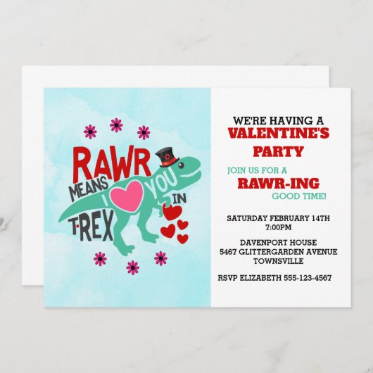T-Rex in een Tophat Schattigee Funny Valentijn Kaart (Voorkant / Achterkant)
