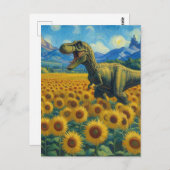 T-Rex in een zonnebloemveld Briefkaart (Voorkant / Achterkant)