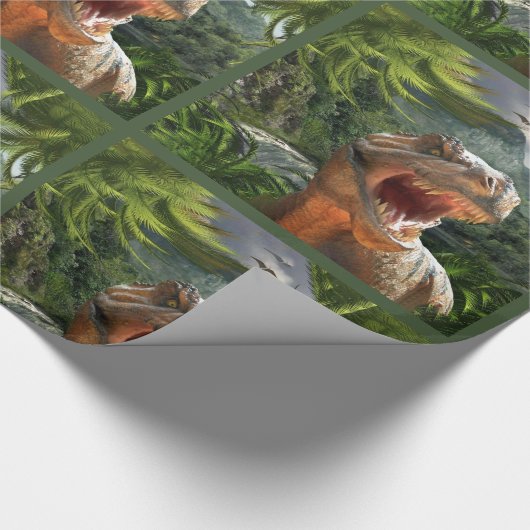 T Rex in het prehistorische landschap Cadeaupapier (Hoek)