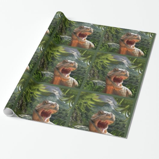 T Rex in het prehistorische landschap Cadeaupapier (Uitgerold)