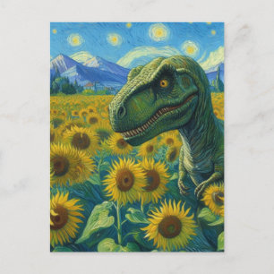 T-Rex in het Zonnebloemveld Van Gogh Briefkaart