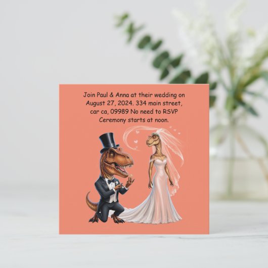 T-rex in tux holding ring voorstellen trex kaart (Staand voorkant)