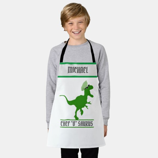 T-Rex Junior Chef Gepersonaliseerde Kinder Schort (Gedragen)