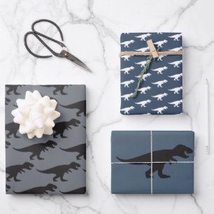 T-Rex King Dinosaur Klassiek Elegante Blauwe Krach Inpakpapier Vel