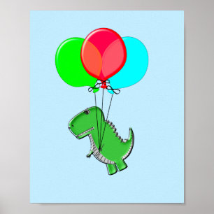 T-rex-kogels met luchtballonnen in de blauwe lucht poster
