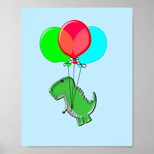 T-rex-kogels met luchtballonnen in de blauwe lucht poster (Voorkant)