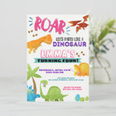 T-Rex Meisjes Dinosaurus Verjaardagsfeest Kaart (Staand voorkant)