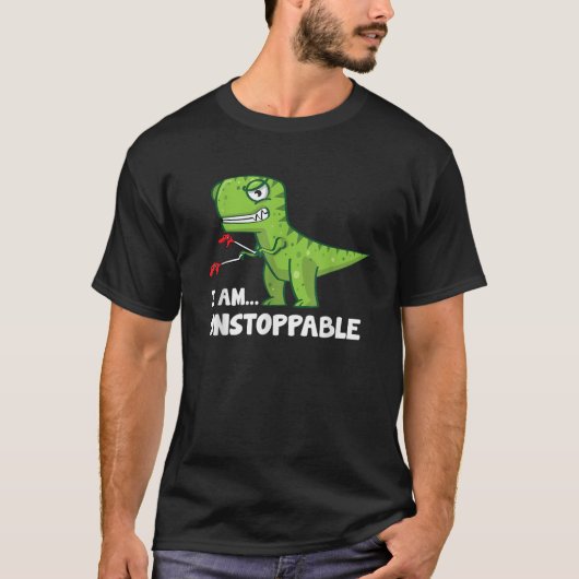 T Rex met Grabbers Dinosaur Ik ben niet te stoppen T-shirt (Voorkant)
