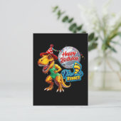 T-Rex met groene hardloopoutfit Briefkaart (Staand voorkant)