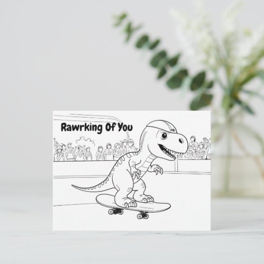 T-Rex met helm op een skateboard Briefkaart (Staand voorkant)