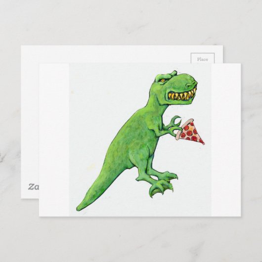 T-Rex met Pizza Briefkaart (Voorkant / Achterkant)