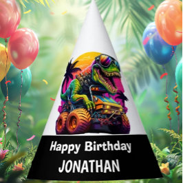 T Rex Monster Truck Gelukkige Verjaardag Feesthoedjes