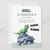 T-Rex Monster Truck Rawr Dinosaur Kids Birthday Kaart (Voorkant)