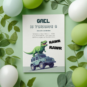 T-Rex Monster Truck Rawr Dinosaur Kids Birthday Kaart