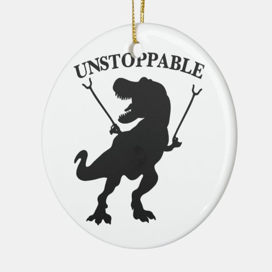 T-rex niet te stoppen - Kies achtergrondkleur Keramisch Ornament (Links)