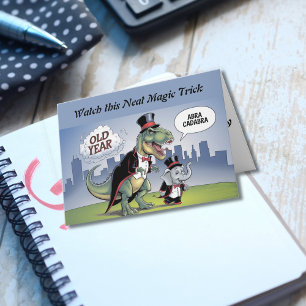 T-rex & olifant nieuwe jaren goocheltruc nieuwe ja kaart