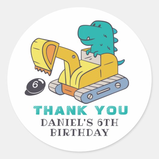 T-Rex-opgravatorconstructielui, Birthday Party Ronde Sticker (Voorkant)