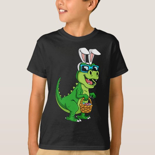 T Rex paashaas met eieren mand plezier dinosaurus  T-shirt (Voorkant)