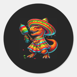T-rex piñata sombrero cinco de mayo Mexicaans Ronde Sticker