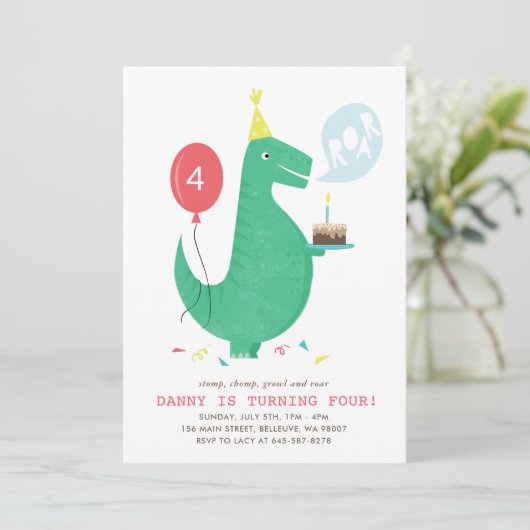 T Rex Roar Birthday - uitnodiging (Staand voorkant)