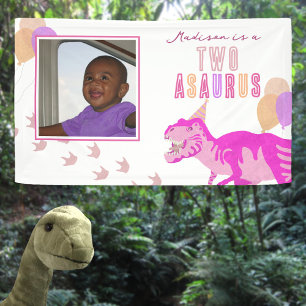 T-Rex Roze Foto Any Age Dinosaurus Kinder Partij Spandoek