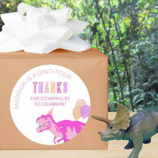 T-Rex Roze Schattige Any Age Dinosaurus Dank u Ronde Sticker