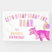 T-Rex Roze Stomp Chomp Roar Dinosaurus Verjaardag Spandoek (Horizontaal)