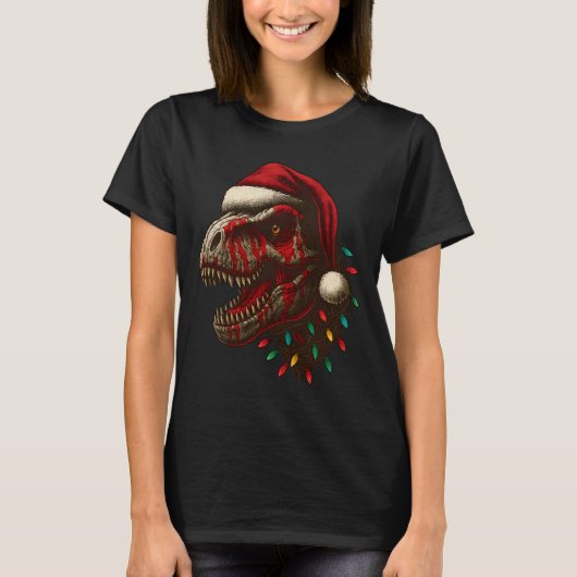 T-Rex Santa Dinosaur Kerstmis T-shirt (Voorkant)