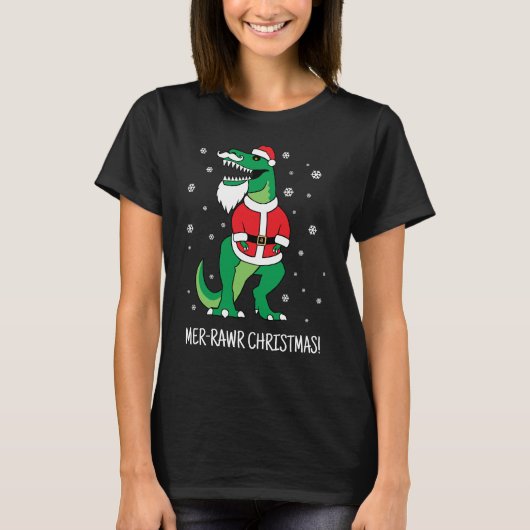 T-Rex Santa Funny Christmas [aangepaste tekst] T-shirt (Voorkant)