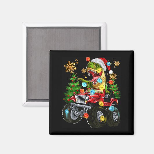 T-rex Santa In Monster Truck With Christmas Trees  Magneet (Voorkant / Achterkant)