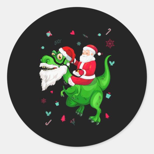 T-rex Santa Ride Funny Ugly Christmas Toddler_kids Ronde Sticker (Voorkant)