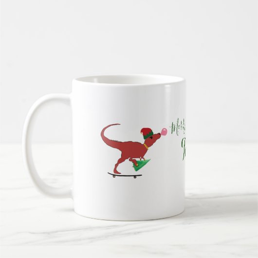 T-rex Santa Skater Koffiemok (Links)