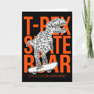 T-rex Skate Brul Grappige Schets Tekening Dinosaur Kaart