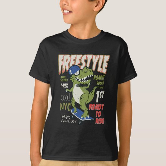 T-rex Skateboarding Funny Graphic T-shirt (Voorkant)
