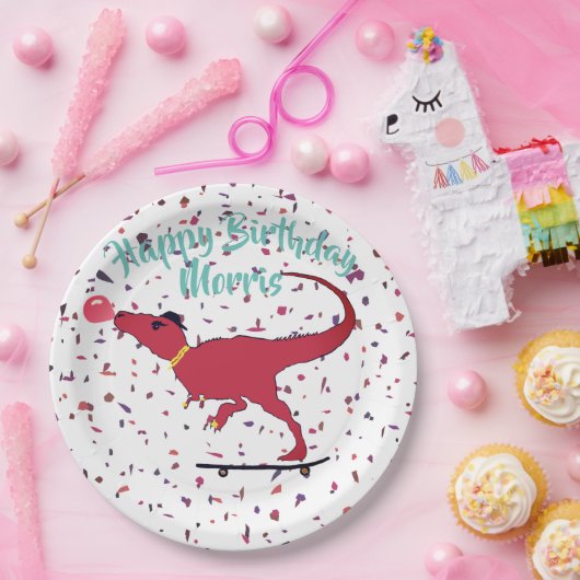 T-rex-skater Papieren Bordje (Feest)