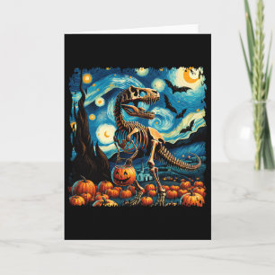 T-rex Skelet Halloween Van Gogh Starry Night Herfs Kaart