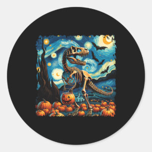 T-rex Skelet Halloween Van Gogh Starry Night Val Ronde Sticker