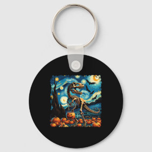 T-rex Skelet Halloween Van Gogh Starry Night Val Sleutelhanger