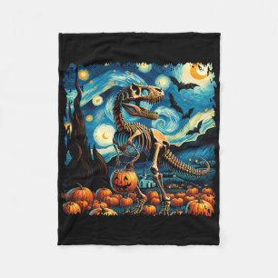 T-rex skelet Halloween Van Gogh Sterrennacht Fal Fleece Deken