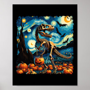 T-rex skelet Halloween Van Gogh Sterrennacht Fal Poster