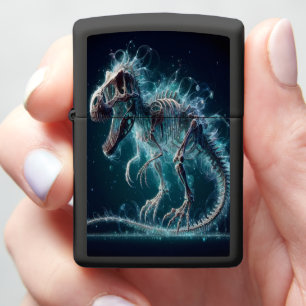 T-Rex skelet in blauwe mist