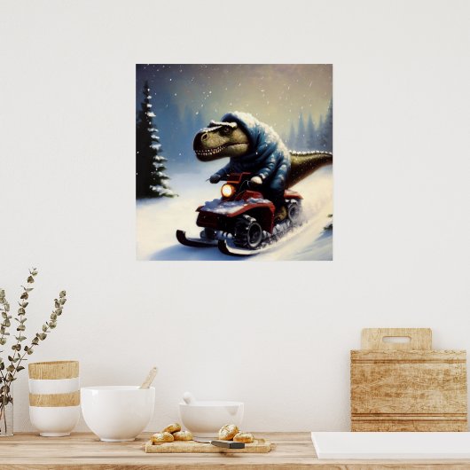 T Rex Sneeuwscooter Poster (Keuken)