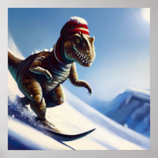 T Rex Snowboarden Poster (Voorkant)