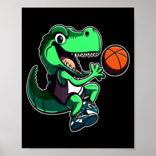 T rex speelt basketbal coach dino trex rex sport poster