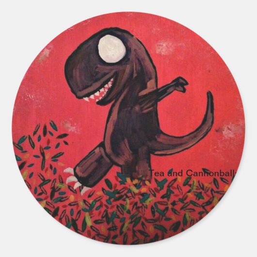 T-Rex speelt in de bladeren Ronde Sticker (Voorkant)