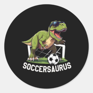 T-rex Speelt Voetbal Dinosaur Voetbal Spel Ronde Sticker