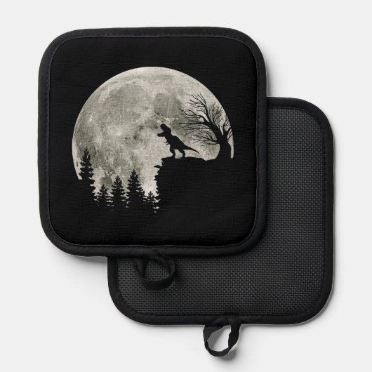 T Rex staande op berg maanlicht Halloween Pannenlap (Voorkant / Achterkant)